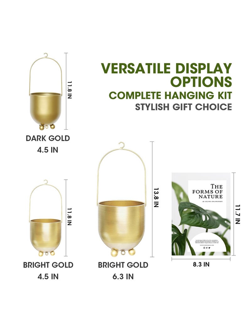 AceList Gold Hanging Planters for Indoor Plants, Set of 2-4.5 inch Metal Plant Hangers from Ceiling or Wall, Modern Boho Window Flower Pots, Pothos, Ivy - No Drainage Hole - Image 3