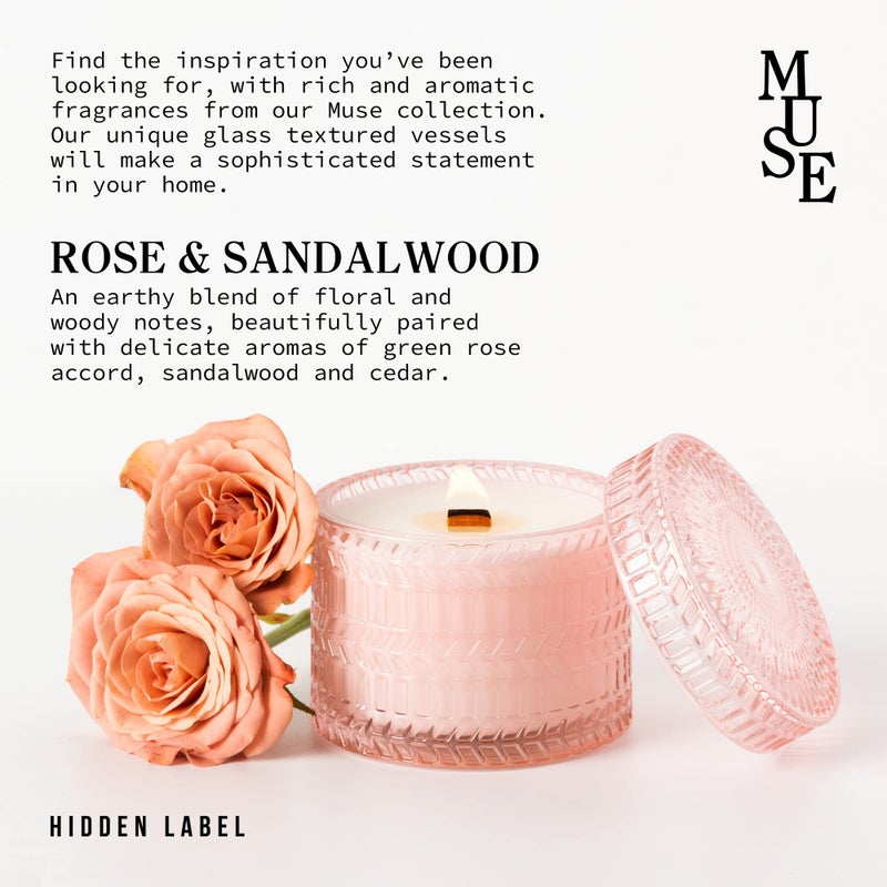 Hidden Label Rose&Sandalwood Scented Candles  7.4 Oz Wood Wick Soy Candles  Long Time Burn Time Pink Glass Jar Decorative Candles  Candles Gifts For Women - Image 2
