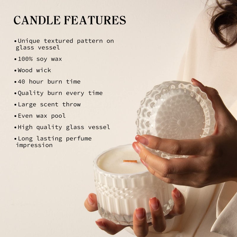Hidden Label Rose&Sandalwood Scented Candles  7.4 Oz Wood Wick Soy Candles  Long Time Burn Time Pink Glass Jar Decorative Candles  Candles Gifts For Women - Image 4