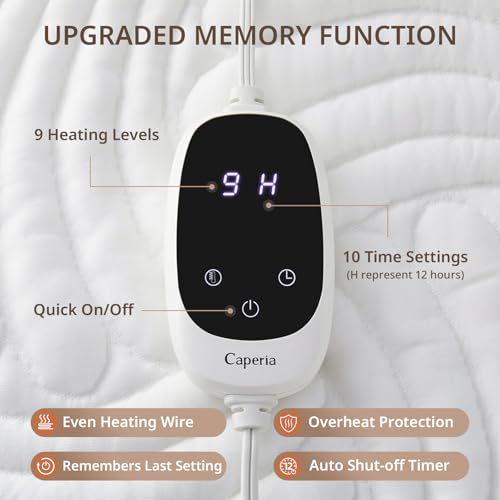 Caperia Heated Mattress Pad Twin XL, Electric Mattress Pad Bed Warmer with 9 Heat Settings, Memory Function, 1-12 Hours Auto Off, Deep Pocket, Machine Washable, 39"x 80" - Image 3
