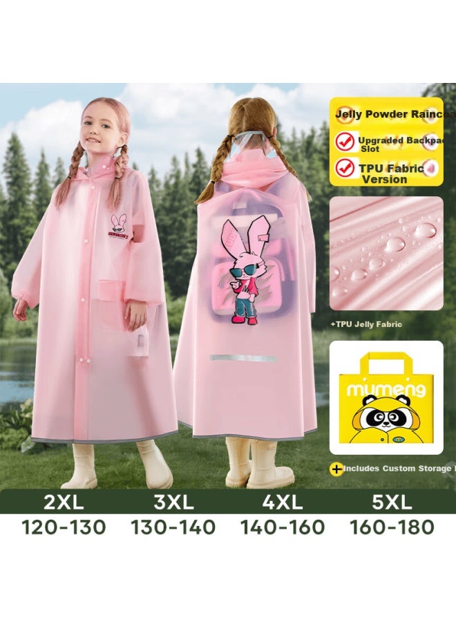 Moremerry Kids Raincoat With Backpack Cover Uni Waterproof Full-body School Rain Poncho Lightweight Tpu Pink Jelly 5XL - Image 1