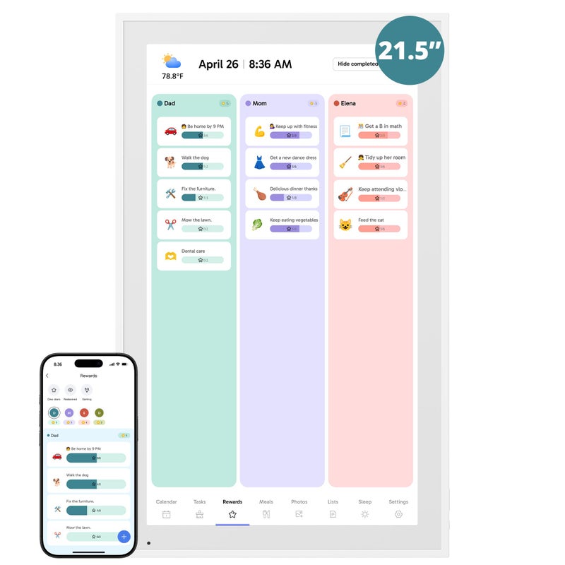 Digital Calendar 215 Inch Touch Screen Electronic Wall Calendar Chore Chart for Family MonthlyWeekly Planner Interactive Display Smart Calendar for Home Organization Desk Mount Included White