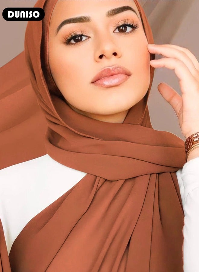 DUNISO Hijab Headscarf for Women,High Quality Muslim Shawl Head Scarf, Elegant Prayer Hijab Prayer Shawl,High Stretch Hijab,Pure Color Half-body Cover Hijab,Girls and Women Ideal Soft Lightweight Headscarf  - Image 5