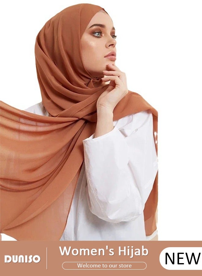 DUNISO Hijab Headscarf for Women,High Quality Muslim Shawl Head Scarf, Elegant Prayer Hijab Prayer Shawl,High Stretch Hijab,Pure Color Half-body Cover Hijab,Girls and Women Ideal Soft Lightweight Headscarf  - Image 1