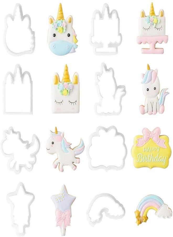 NF Noble Foods Plastic Unicorn Cookie Cutters Rainbow Star Candy Fondant Horse Biscuit Cake Plastic Molds DIY Baking Tools, 8PCS - Image 1