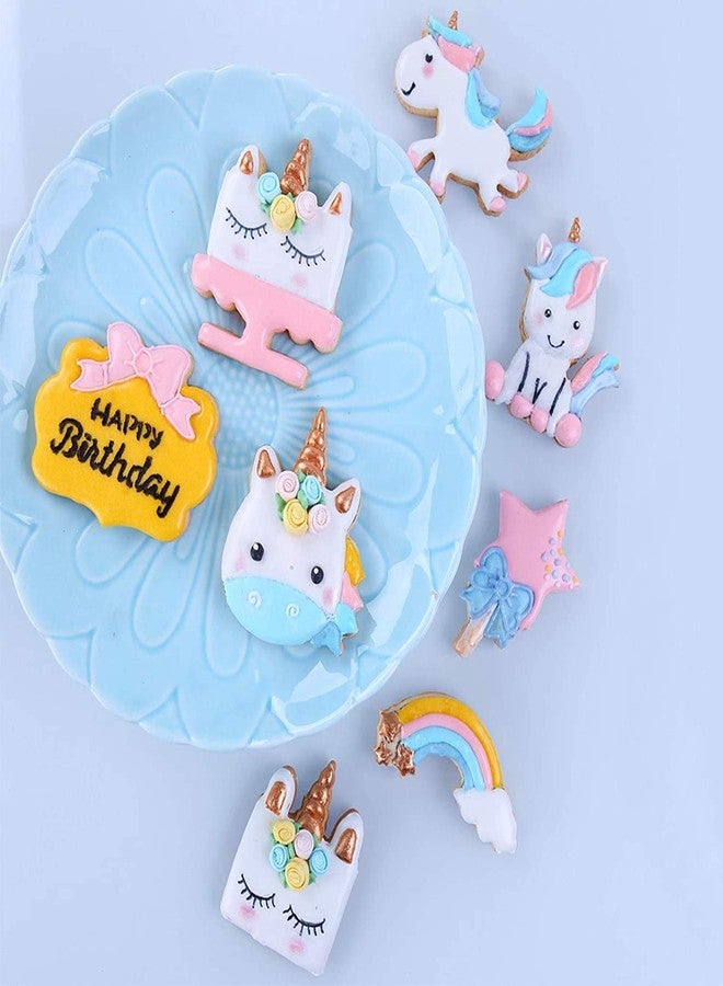 NF Noble Foods Plastic Unicorn Cookie Cutters Rainbow Star Candy Fondant Horse Biscuit Cake Plastic Molds DIY Baking Tools, 8PCS - Image 3