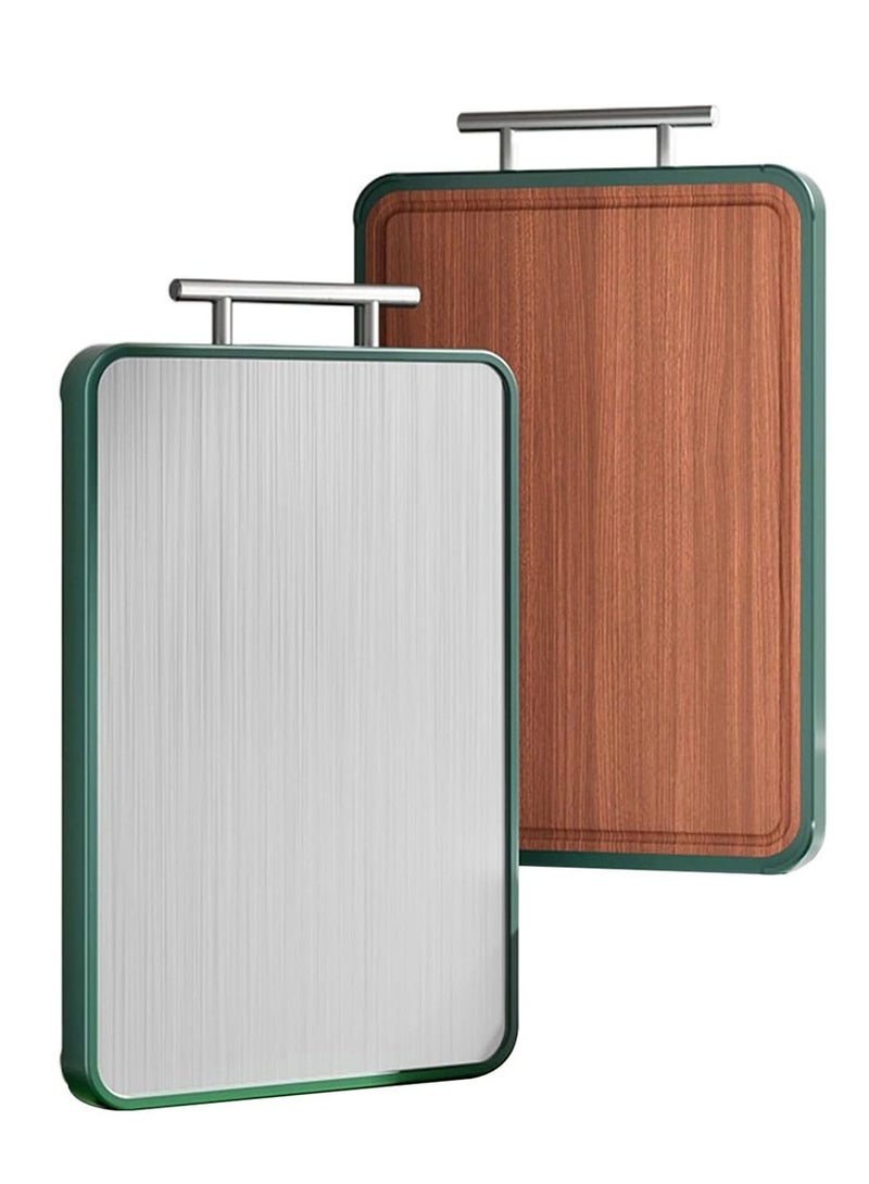 MIXDE Cutting Board Double Sided, Food-Grade Chopping Board With Green edge, Stainless Steel and Wooden Cutting Board for Kitchen - Image 1