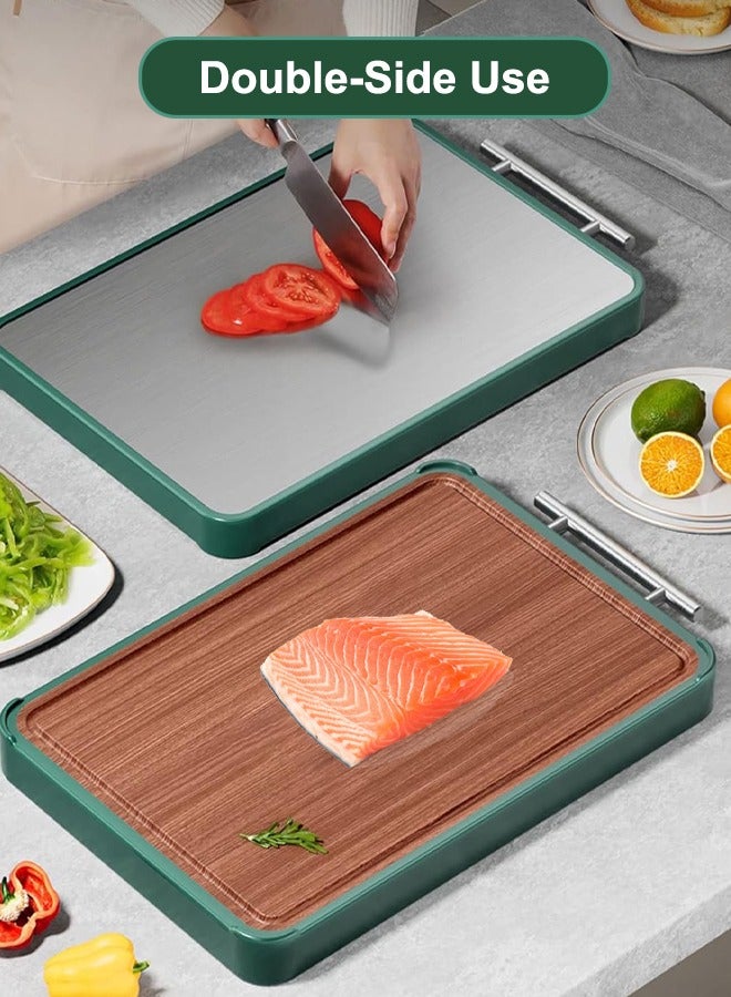 MIXDE Cutting Board Double Sided, Food-Grade Chopping Board With Green edge, Stainless Steel and Wooden Cutting Board for Kitchen - Image 2