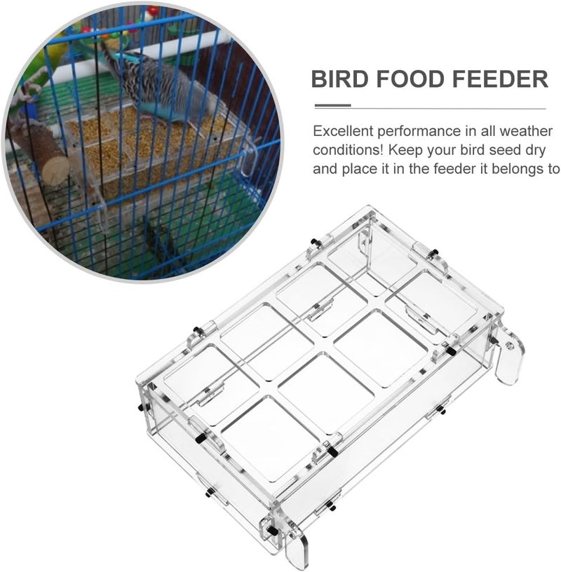 GANAZONO Bird Feeding Box 8-Slot Acrylic Feeder with Splash Guard Plastic Food Tray for Parrot Budgie Cockatiel and Quail Cage Use - Image 4