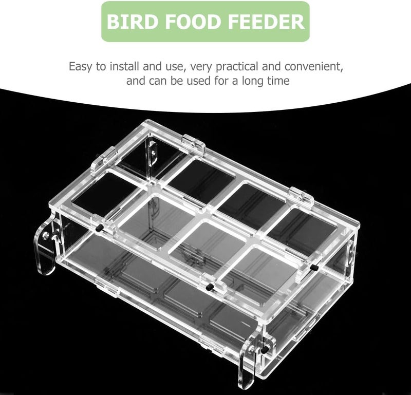 GANAZONO Bird Feeding Box 8-Slot Acrylic Feeder with Splash Guard Plastic Food Tray for Parrot Budgie Cockatiel and Quail Cage Use - Image 3