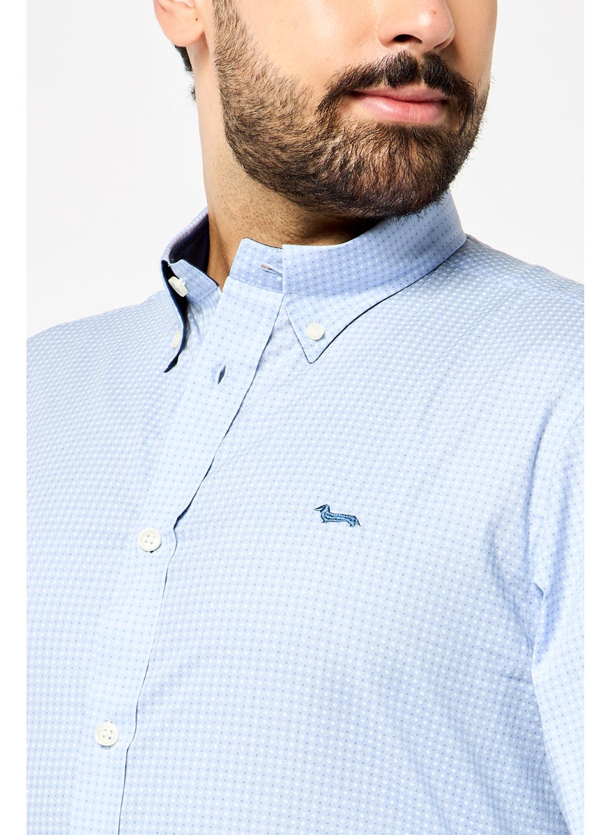 Harmont & Blaine Men Narrow Fit Embroidered Logo Long Sleeve Casual Shirt, Navy  - Image 3