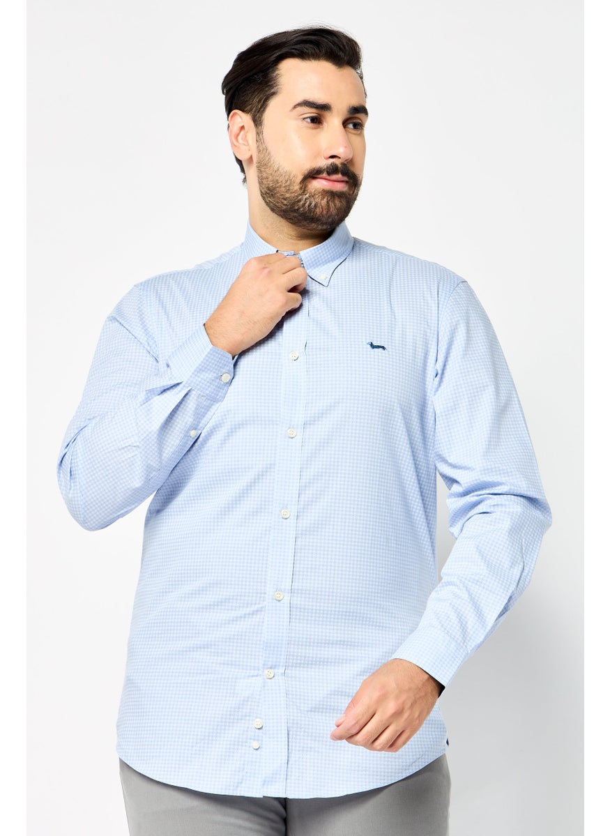 Harmont & Blaine Men Narrow Fit Embroidered Logo Long Sleeve Casual Shirt, Navy  - Image 1