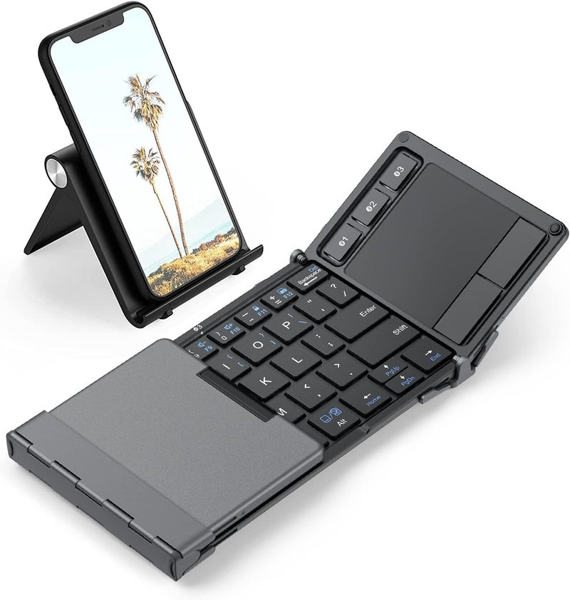 iClever Foldable Keyboard with Touchpad, BK08 Portable Tri-Folding Bluetooth Keyboard for iPad, iPhone, Windows, Mac & Android — Connect Up to 3 Devices - Image 1