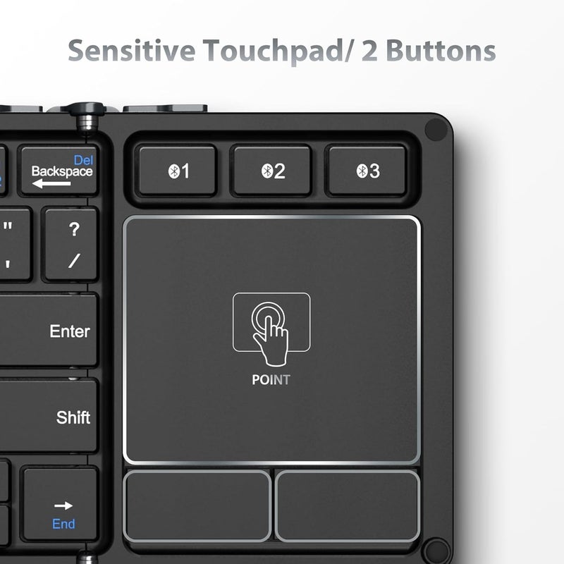 iClever Foldable Keyboard with Touchpad, BK08 Portable Tri-Folding Bluetooth Keyboard for iPad, iPhone, Windows, Mac & Android — Connect Up to 3 Devices - Image 3