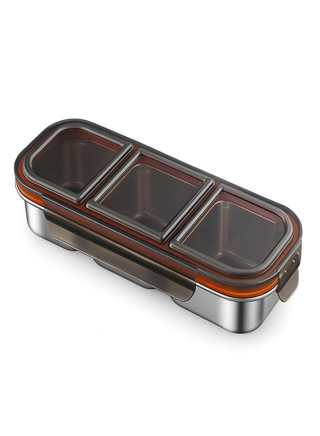KitchEase Stainless Steel Insulated Airtight BPA Free Food Grade Lunch Box Unbreakable Lid, Snacks Tiffin Ideal for Kids, Adults (600ML, 3 Compartment, Black Lid) - Image 1