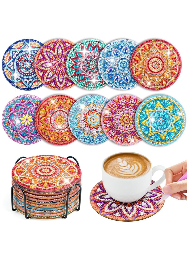 LKTOCAFT Diamond Art Coasters Set  10 Pcs Round Wooden Cup Holders with DIY Kit, Perfect for Home Bar Table Decor, Crafts & Gifts  - Image 1