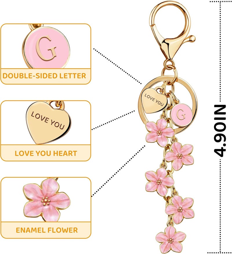 Suweibuke Cute Initial Letter Keychain with Love You Heart, Enamel Flower Charm for Key Handbag Backpack - Women Girls Gifts - Image 1