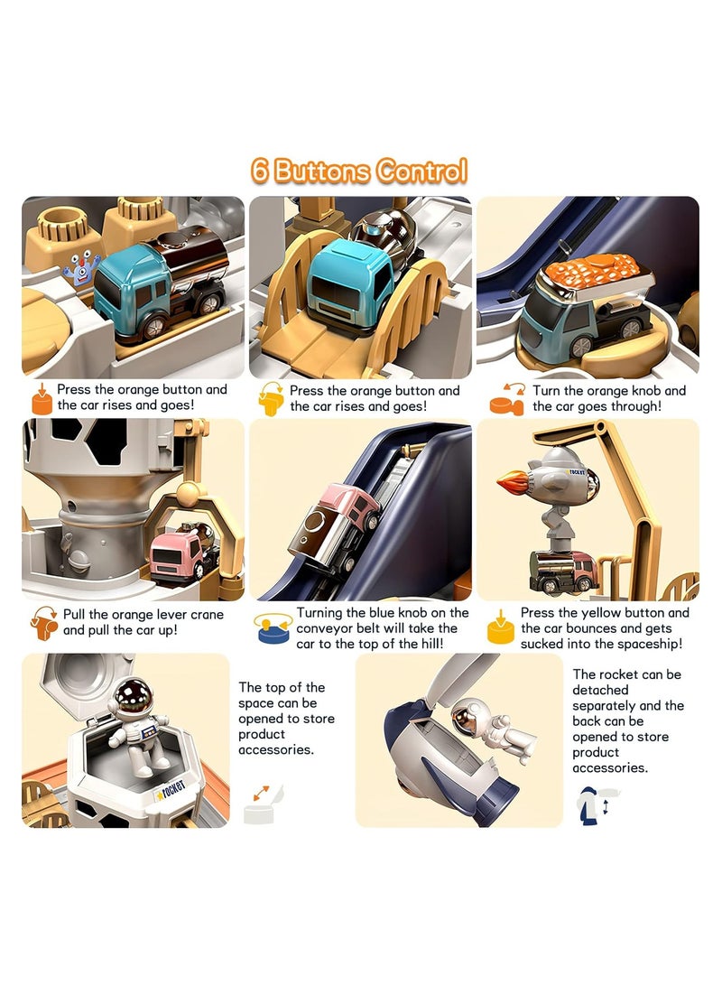 لعبة مسار سباق الأطفال، لعبة مغامرة السيارة، لعبة سفينة الفضاء، لغز السكك الحديدية، مسار إنقاذ المدينة، مجموعة لعب مغناطيسية، لعبة تعليمية تعليمية، مسار سباق للأطفال الصغار مع 3 سيارات صغيرة - Image 3