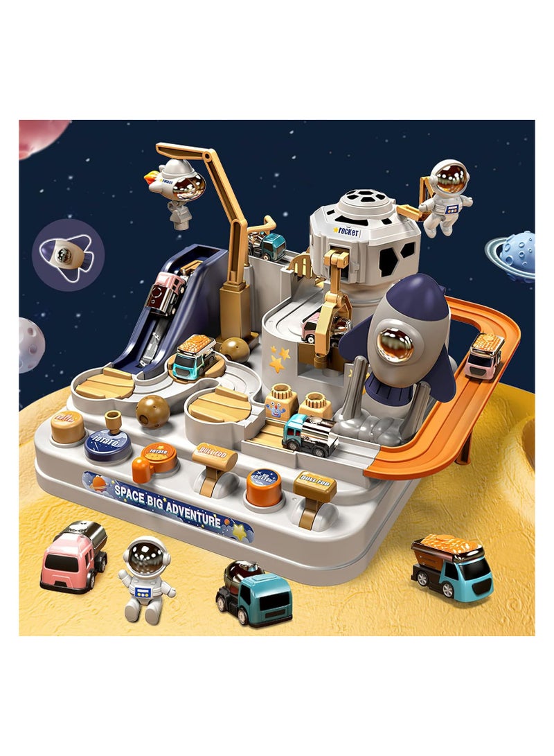 لعبة مسار سباق الأطفال، لعبة مغامرة السيارة، لعبة سفينة الفضاء، لغز السكك الحديدية، مسار إنقاذ المدينة، مجموعة لعب مغناطيسية، لعبة تعليمية تعليمية، مسار سباق للأطفال الصغار مع 3 سيارات صغيرة - Image 2