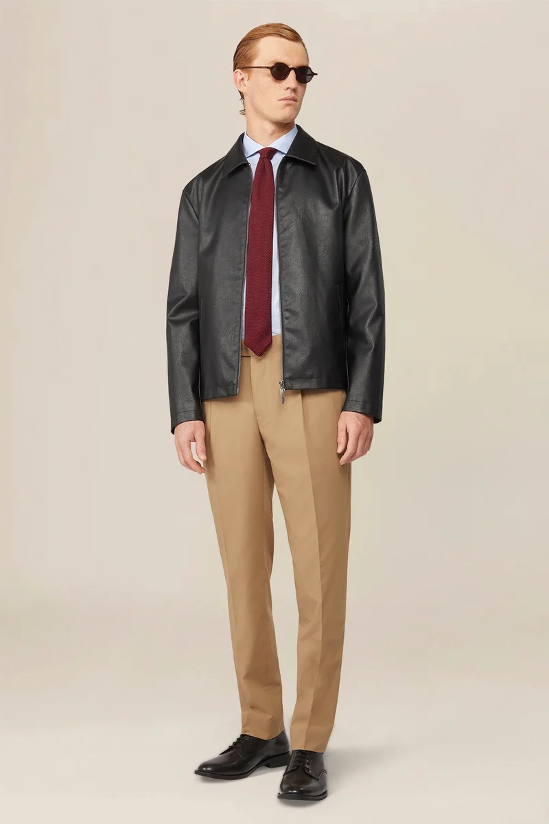 Doppelganger Men's regular fit jacket lined in hammered faux leather - Black