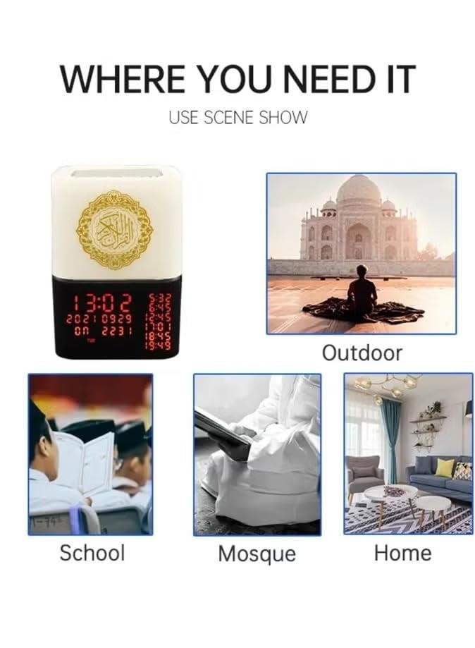 Derovan Quran Speaker with White‑Noise & Touch Light – Remote & App Control, 16 Reciters, 15 Translations, Azan Alarm Clock, Bluetooth MP3 Audio & Multicolor Night Lamp - Image 4