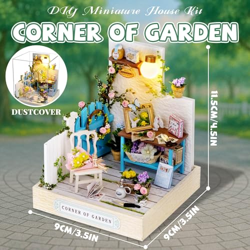 Kisoy Dollhouse Miniature with Furniture Kit DIY 3D Wooden DIY House Kit with Dust CoverHandmade Tiny House Toys for Teens Adults GiftCorner of Garden - Image 5