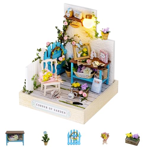 Kisoy Dollhouse Miniature with Furniture Kit DIY 3D Wooden DIY House Kit with Dust CoverHandmade Tiny House Toys for Teens Adults GiftCorner of Garden - Image 1