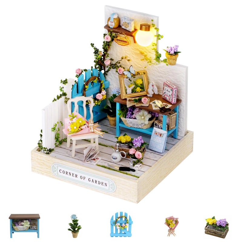 Kisoy Dollhouse Miniature with Furniture Kit DIY 3D Wooden DIY House Kit with Dust CoverHandmade Tiny House Toys for Teens Adults GiftCorner of Garden - Image 3