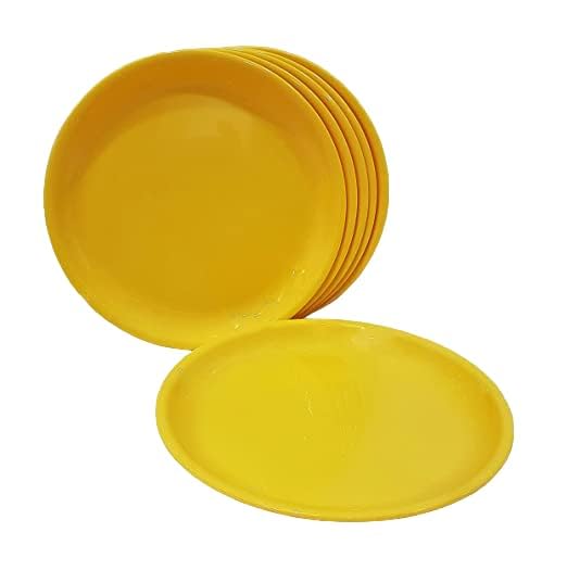 AWICKTIK Round Plastic Full Plate Set Set of 3 Lemon Yellow - Image 3