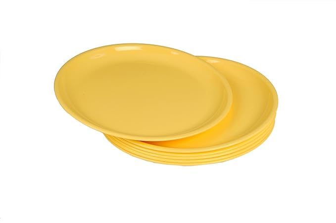 AWICKTIK Round Plastic Full Plate Set Set of 3 Lemon Yellow - Image 2