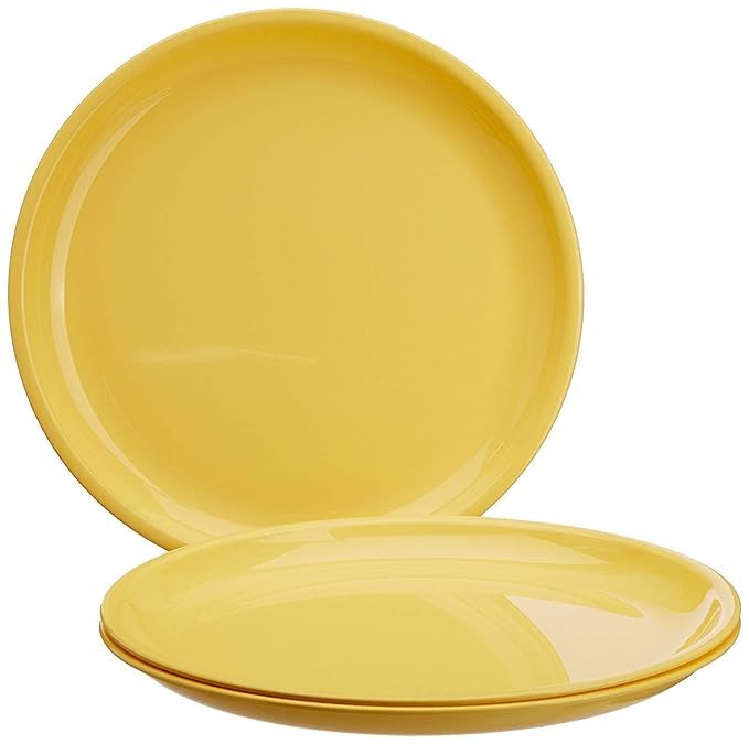 AWICKTIK Round Plastic Full Plate Set Set of 3 Lemon Yellow - Image 1