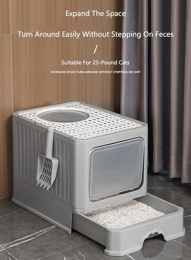 OASIS DESERT Fully Enclosed Cat Litter Box With Folding Drawers For Odor Removal. Cat Toilet With Large Anti-Splash Features. Cat Supplies. - Image 2