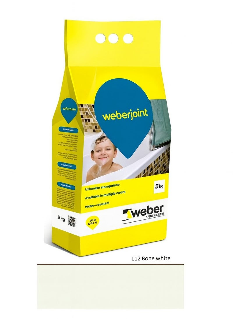 Weber Tile Grout 5kg(Bone White)Cement Based Pre Mixed Tile Joint Grout, Easy to Apply for Wall & Floor Tiles - Image 1
