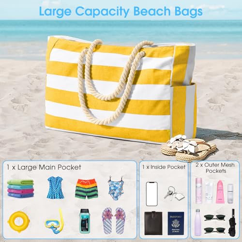 Becokan Beach Bags for Women Large Waterproof Beach Tote Bag Zipper Beach Bags Waterproof Sandproof Swim Pool Bag Large Tote - Image 5