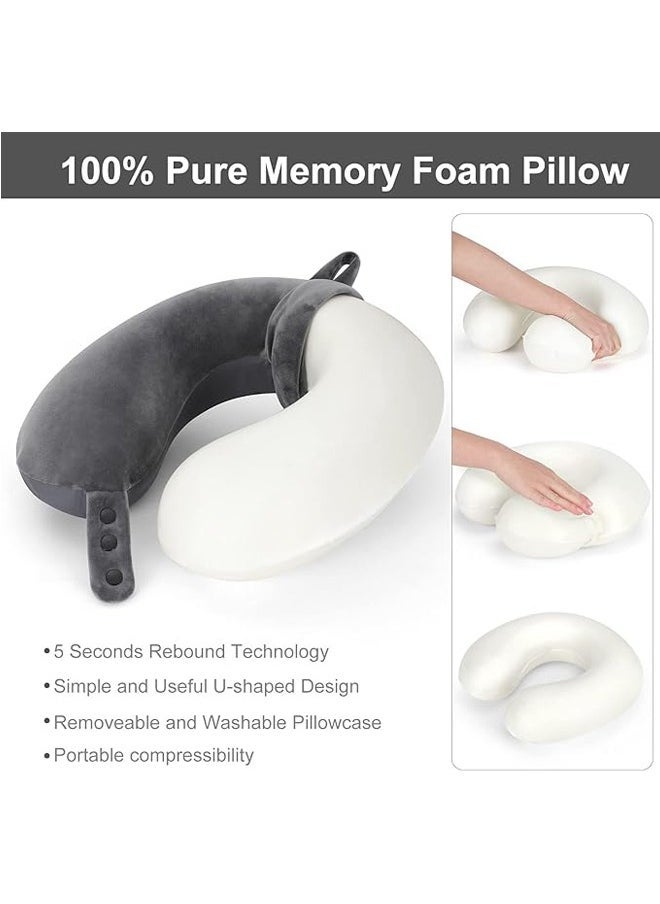 Arabest - Travel Neck Pillow, Best Memory Foam Airplane Pillow for Head Support Soft Adjustable Pillow for Plane, Car & Home Recliner Use (Grey) - Image 1