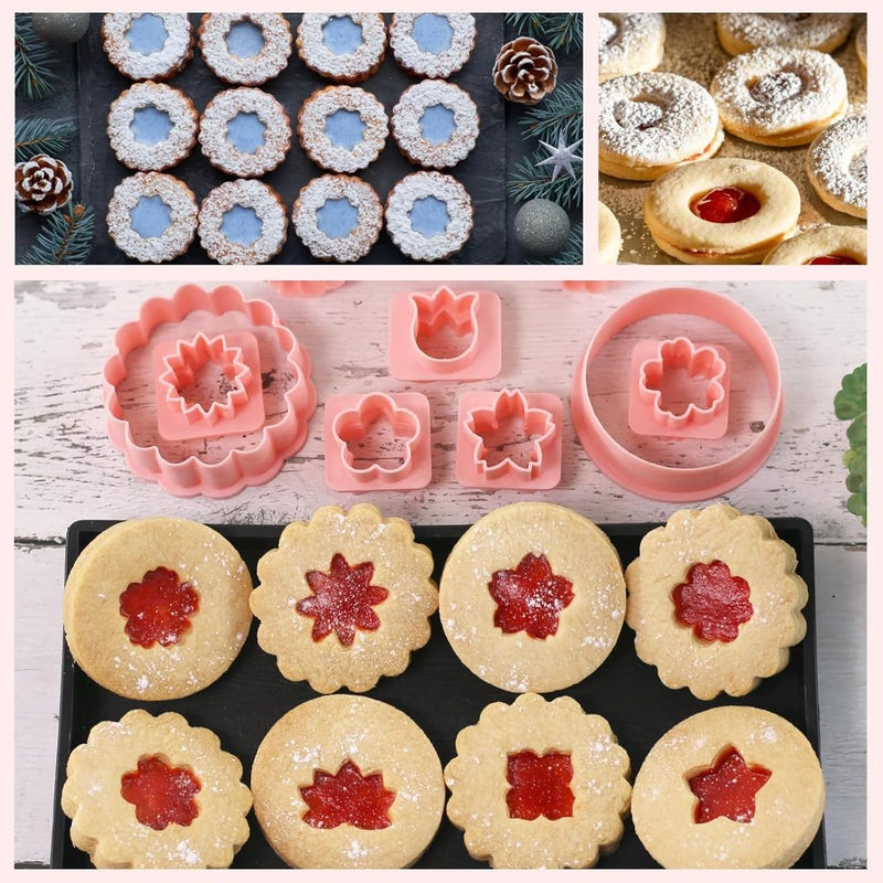 KASTWAVE Flower Linzer Cookie Cutters Set, 10 Pcs Plastic Mini Biscuit Cutters with Tulip & Clover Shapes, 32 Style Linzer Molds for Jam Sandwich Cookies, Party Baking Tools - Image 3
