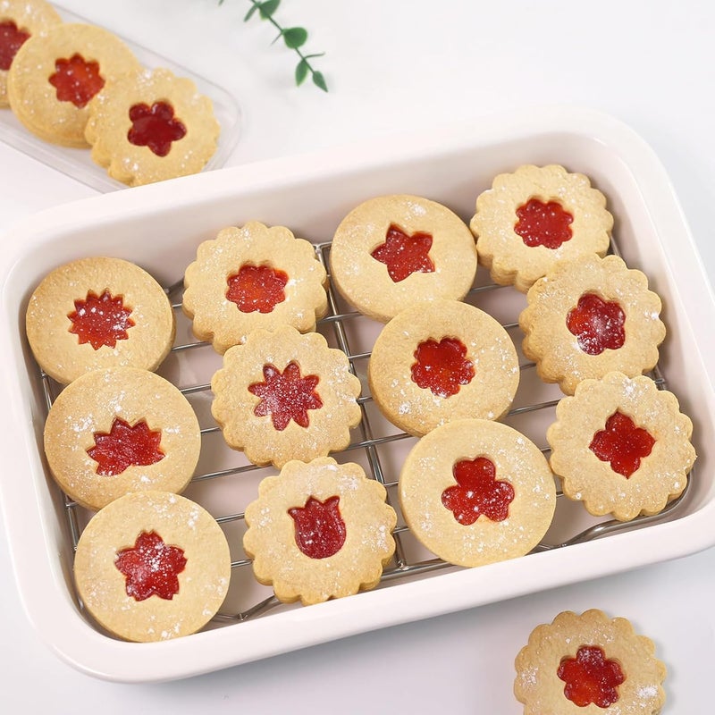 KASTWAVE Flower Linzer Cookie Cutters Set, 10 Pcs Plastic Mini Biscuit Cutters with Tulip & Clover Shapes, 32 Style Linzer Molds for Jam Sandwich Cookies, Party Baking Tools - Image 4