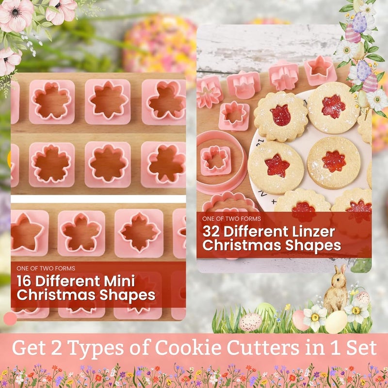 KASTWAVE Flower Linzer Cookie Cutters Set, 10 Pcs Plastic Mini Biscuit Cutters with Tulip & Clover Shapes, 32 Style Linzer Molds for Jam Sandwich Cookies, Party Baking Tools - Image 5