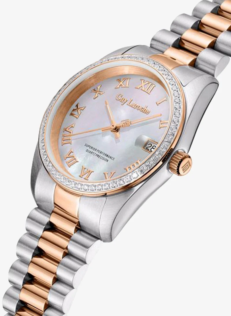 Guy Laroche Silver/Rose Gold Rosalie Stainless Steel Bracelet Analog Watch for Women, 31mm for Women | Best Price UAE