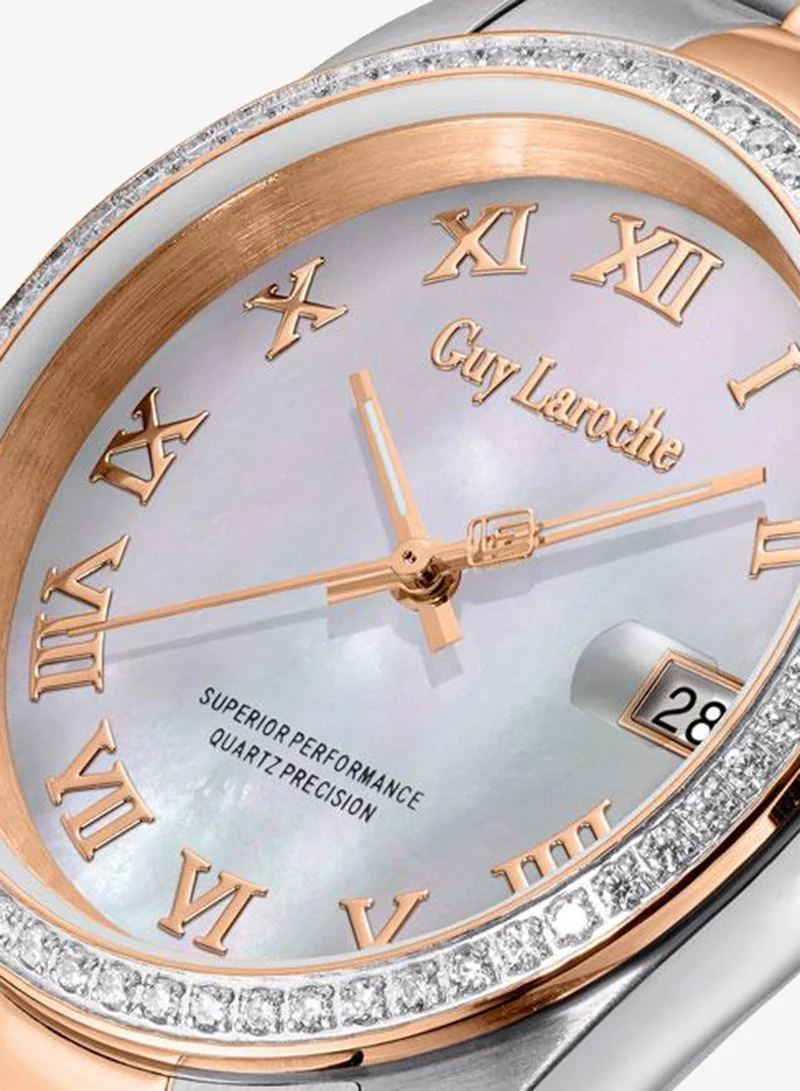 Guy Laroche Silver/Rose Gold Rosalie Stainless Steel Bracelet Analog Watch for Women, 31mm for Women | Best Price UAE