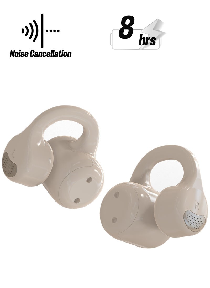Faster - Airvibe 2 Open Ear Wireless Earbuds with Noise Cancellation (ENC) - 8 Hours Playtime with Bluetooth 5.3 - HiFi Stereo Sound - Sports Earhooks Bluetooth Earphones - For Exercise, Gym - Compatible with iPhone & Android (Beige) - Image 1