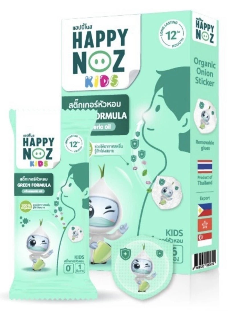 Happy Noz Kids Organic Onion Sticker Green Formula | With Turmeric Oil | 100% Organic | Long Lasting 12+ hrs | 6 pcs