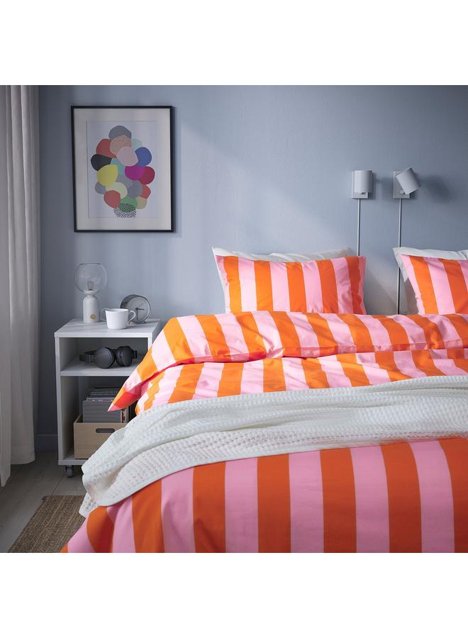 erorex Duvet cover and 2 pillowcases, orange/pink/striped, 240x220/50x80 cm - Image 3