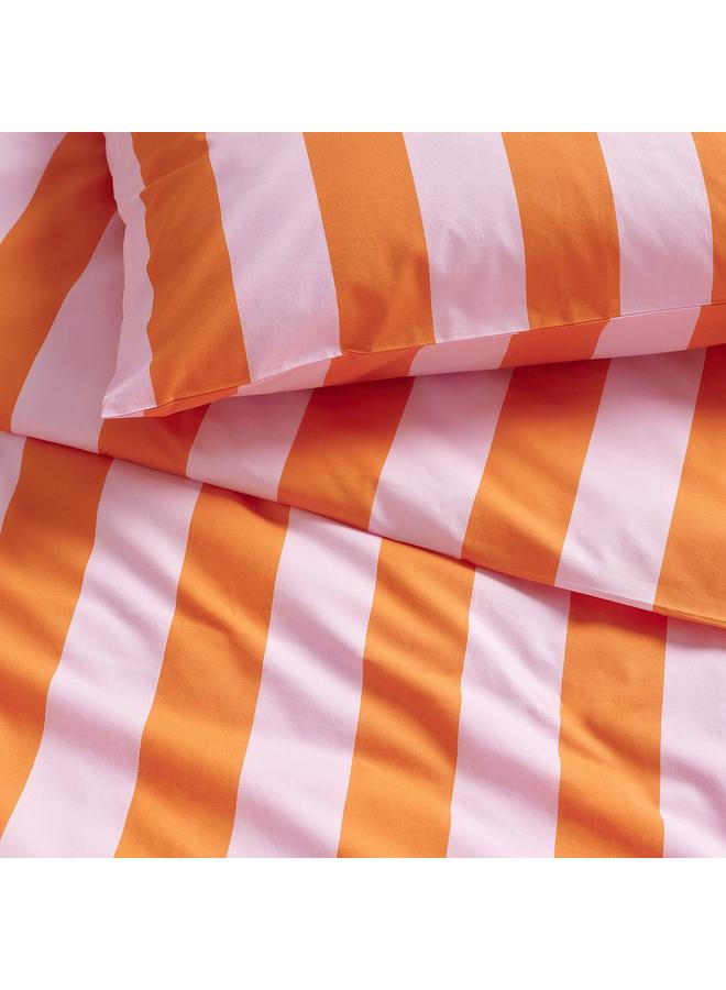 erorex Duvet cover and 2 pillowcases, orange/pink/striped, 240x220/50x80 cm - Image 2