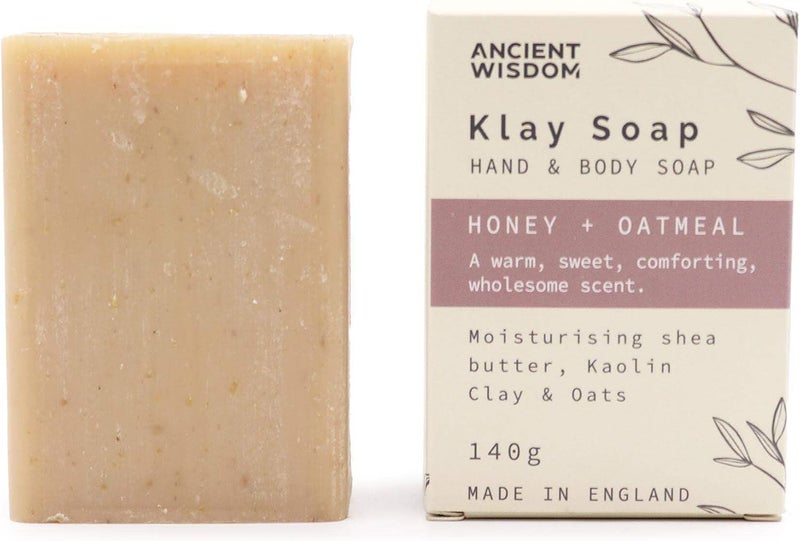 Klay Honey Oatmeal Soap Kaolin Clay Infused for Gentle Cleansing Exfoliation Moisturizing Oatmeal Soap for Combination Oily Skin Vegan Natural Ingredients Handmade in the UK 100g