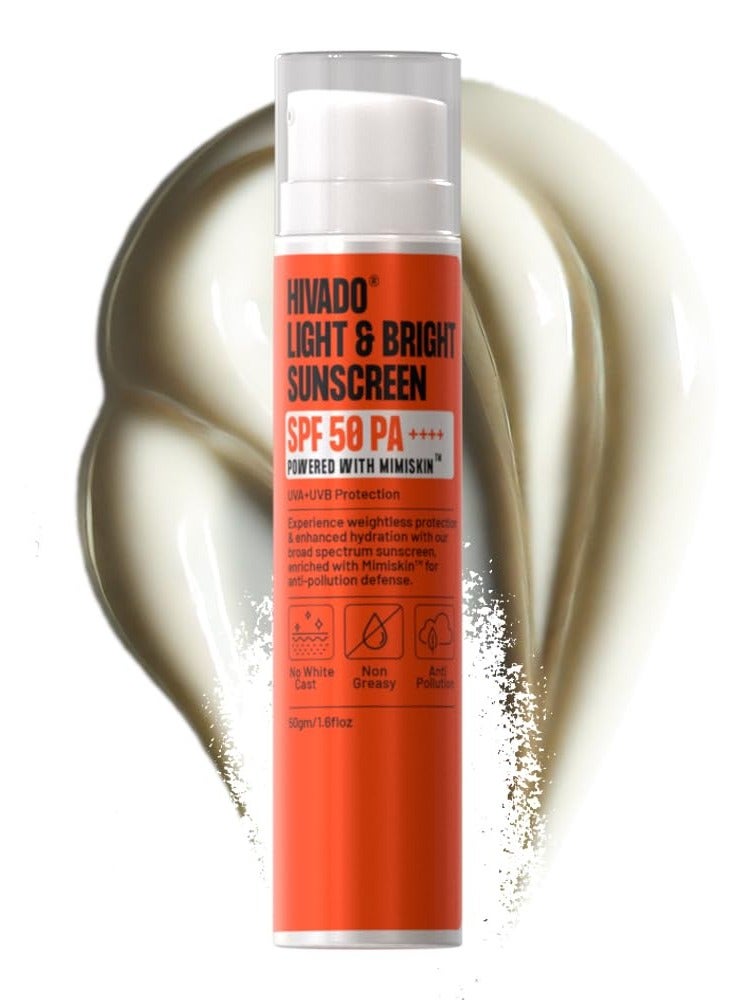 هيفادو واقي من الشمس للرجال بعامل حماية من الشمس 50 SPF 50 PA++++ | لا يترك أثرًا أبيض ويمنع اسمرار البشرة | تركيبة خفيفة الوزن وغير دهنية ومرطبة ومفتحة | حماية واسعة الطيف من أشعة الشمس UVA + UVB | مع ميميسكين ™ لجميع أنواع البشرة | 50 مل - Image 1