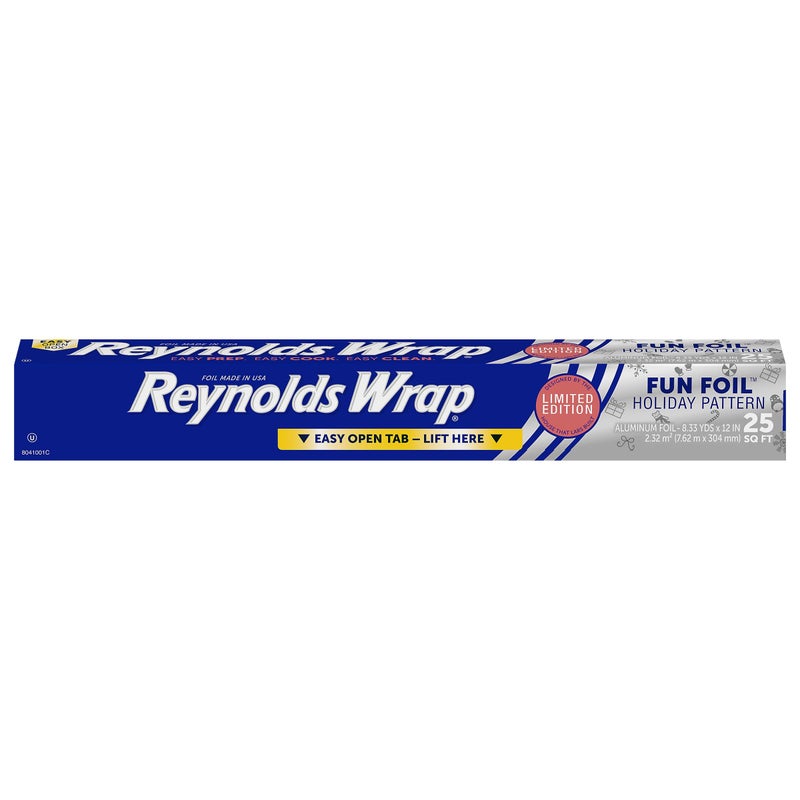 Reynolds رولينغ رينولدز راب للمتعة، ورق ألومنيوم منقوش، يتميز بنمط عطلة محدود الإصدار لتغليف هدايا الطعام وتغطية أطباق العطلات، 8.33 ياردة × 12 بوصة، 25 قدم مربع - Image 1