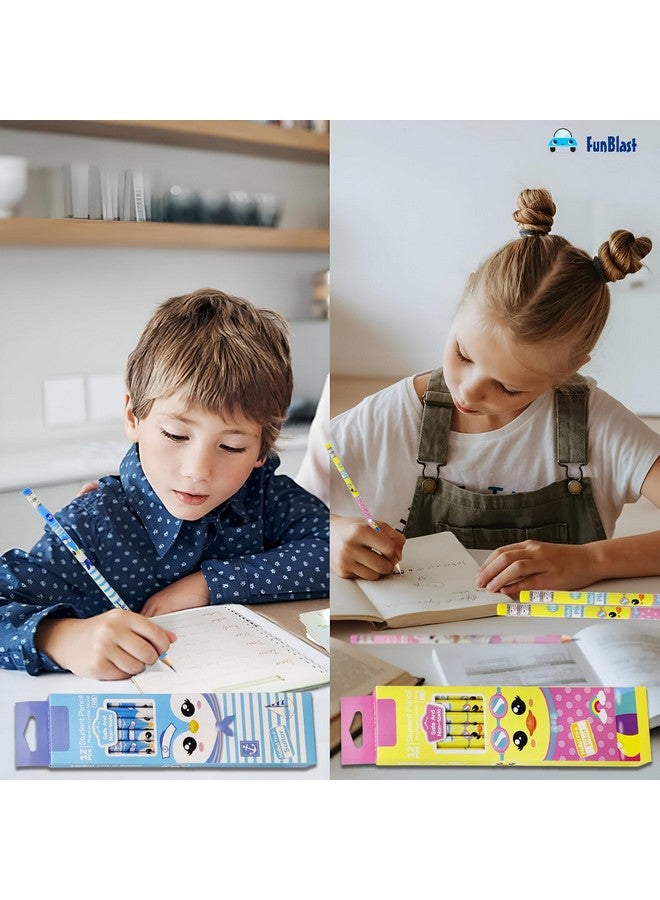 فنبلاست أقلام رصاص فن بلاست مع ممحاة في الأعلى - مجموعة أقلام رصاص جرافيت برسومات حيوانات كرتونية للأطفال، قلم رصاص HB للكتابة والرسم والخط والتظليل، هدية عيد ميلاد للأطفال (بطة وسمكة) - Image 2