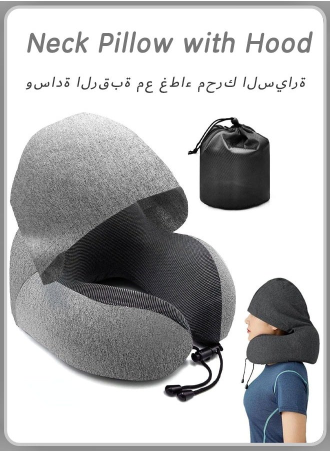 ماركة غير محددة - وسادة رقبة للسفر مع غطاء محرك السيارة للبالغين، وسادة بغطاء للرأس للسفر يجب أن تمتلكها، وسادة ذات قلنسوة عالية الجودة من إسفنج الذاكرة مناسبة لمجموعة النوم أثناء ركوب السيارة في المكتب - Image 1