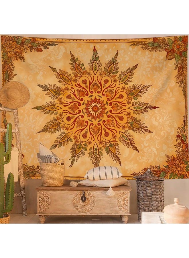 Accnicc Boho Mandala Floral Tapestry Vintage Bohemian Indian Tapestries for Bedroom Aesthetic Retro Orange Yellow Flower Tapestry Wall Hanging for Dorm Living Room Decor 60 x 44 Inch - Image 1